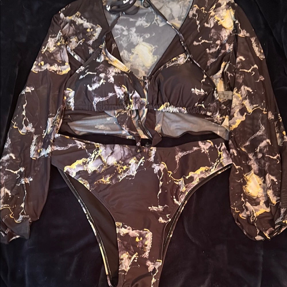 Stylish Black and Yellow Marble Swimsuit